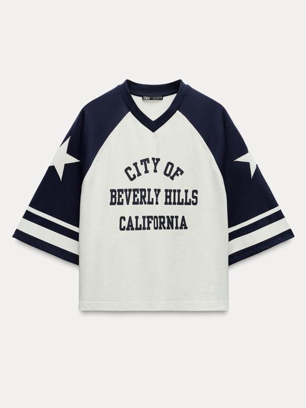 ZARA Raglan Sleeve Cropped Oversized T-Shirt White & Navy NWT